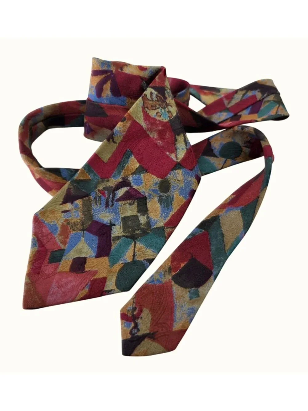 Fumagallis Italian Silk Tie 90s Abstract Geometric Purple Rose Green Black 3.75